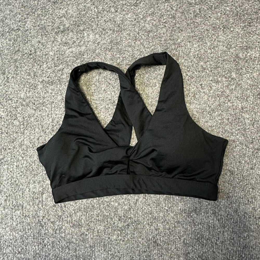 Fabletics Sports Bra Womens Size S Black Cross Back V-Neck Athletic Yoga Gym